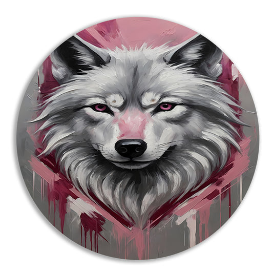 Dynamische Abstracte Wolf met Roze Accenten aluminium muurcirkel