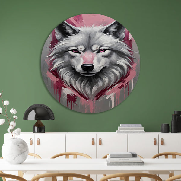 Dynamische Abstracte Wolf met Roze Accenten aluminium muurcirkel