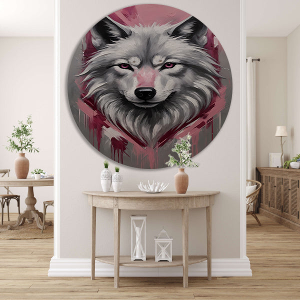 Dynamische Abstracte Wolf met Roze Accenten aluminium muurcirkel