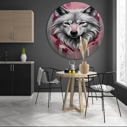 Dynamische Abstracte Wolf met Roze Accenten aluminium muurcirkel