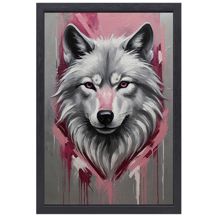 Dynamische Abstracte Wolf met Roze Accenten canvas met baklijst