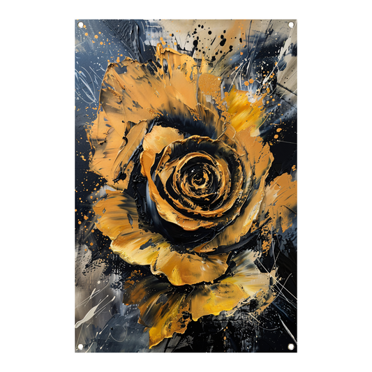 Dynamische abstracte roos in goud en zwart tuinposter