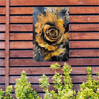 Dynamische abstracte roos in goud en zwart tuinposter