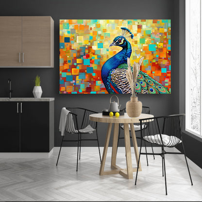 Kleurrijke pauw in abstracte popart stijl canvas met baklijst
