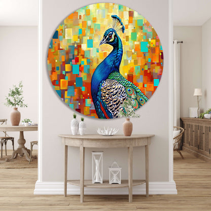 Kleurrijke pauw in abstracte popart stijl aluminium muurcirkel