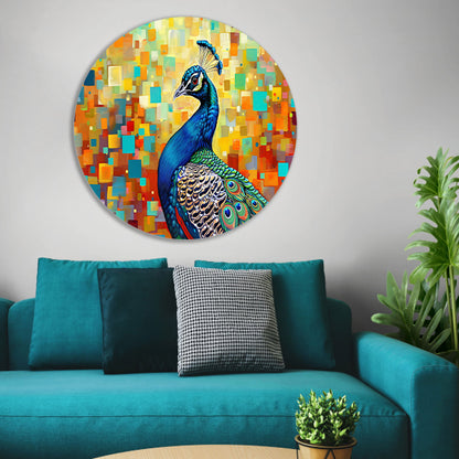 Kleurrijke pauw in abstracte popart stijl aluminium muurcirkel