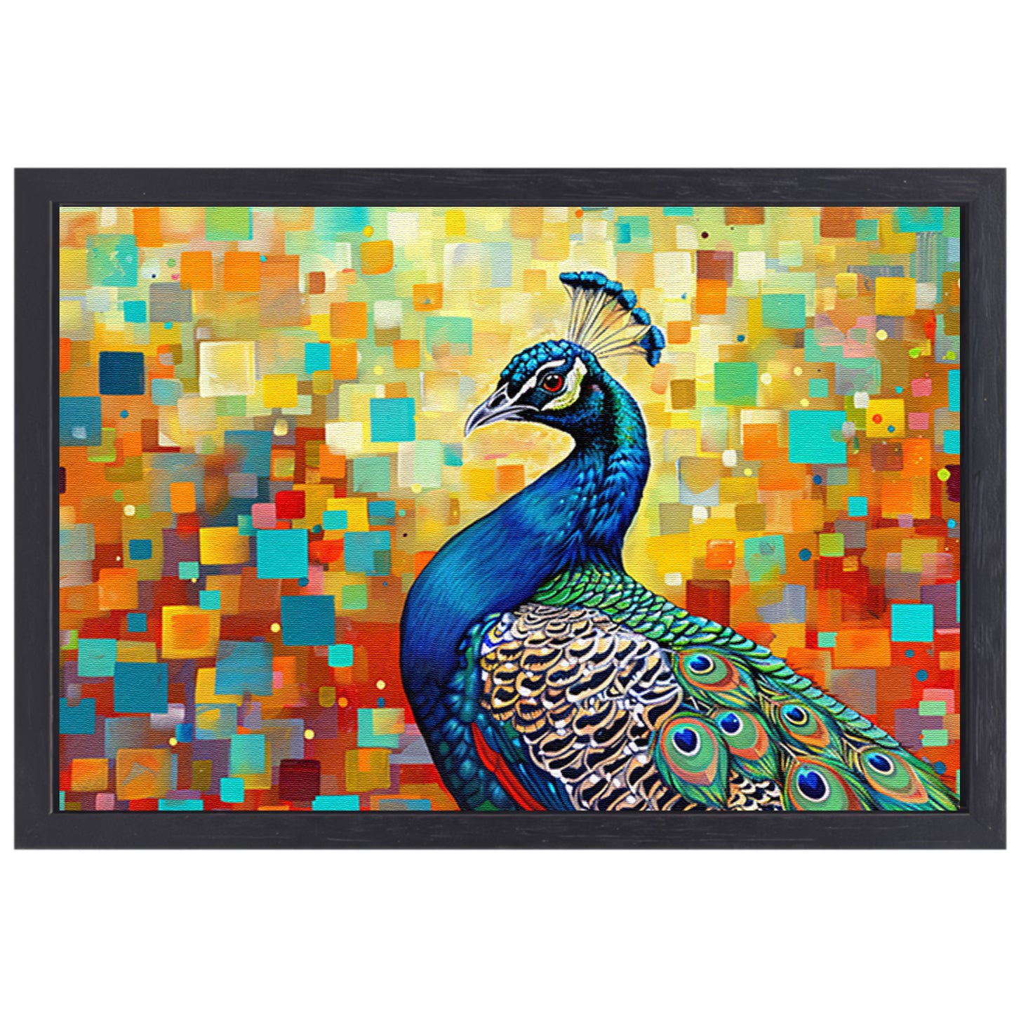 Kleurrijke pauw in abstracte popart stijl canvas met baklijst