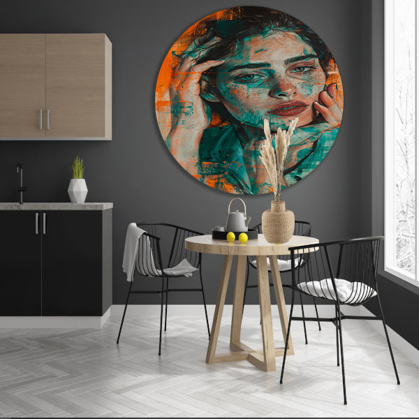 Prachtig aquarel schilderij van vrouwelijk portret aluminium muurcirkel