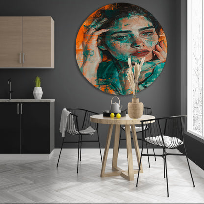 Prachtig aquarel schilderij van vrouwelijk portret aluminium muurcirkel
