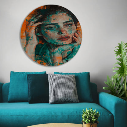 Prachtig aquarel schilderij van vrouwelijk portret aluminium muurcirkel