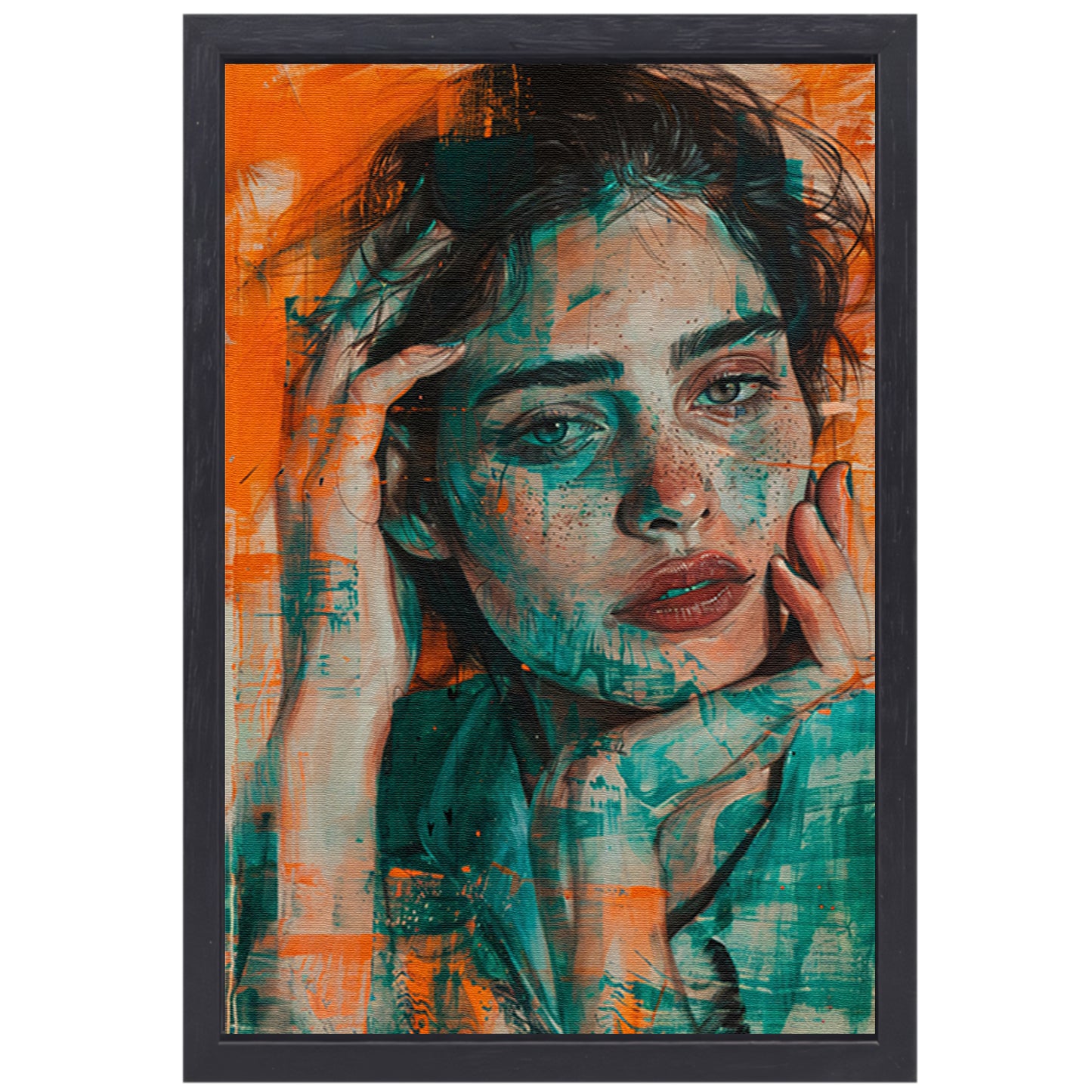 Prachtig aquarel schilderij van vrouwelijk portret canvas met baklijst