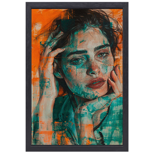 Prachtig aquarel schilderij van vrouwelijk portret canvas met baklijst