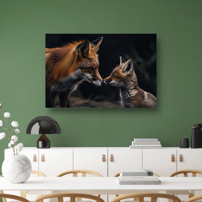 Intiem moment tussen twee vossen canvas met baklijst