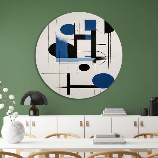 Moderne Abstracte Geometrie in Blauw en Zwart forex muurcirkel