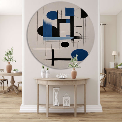 Moderne Abstracte Geometrie in Blauw en Zwart forex muurcirkel