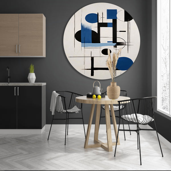 Moderne Abstracte Geometrie in Blauw en Zwart forex muurcirkel