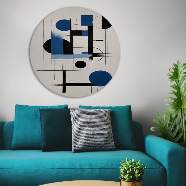 Moderne Abstracte Geometrie in Blauw en Zwart forex muurcirkel