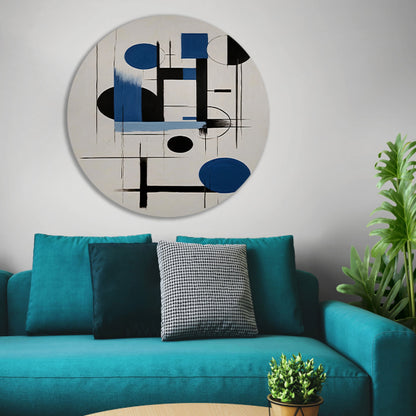 Moderne Abstracte Geometrie in Blauw en Zwart forex muurcirkel