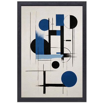Moderne Abstracte Geometrie in Blauw en Zwart canvas met baklijst
