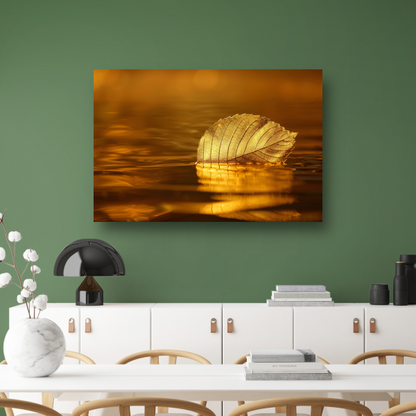 Gouden blad op kalme wateren bij zonsondergang acrylglas