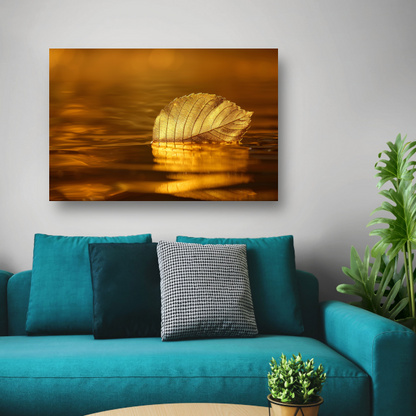 Gouden blad op kalme wateren bij zonsondergang acrylglas