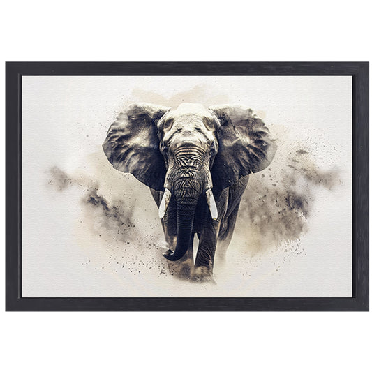Majestueus olifant portret in zwart-wit canvas met baklijst