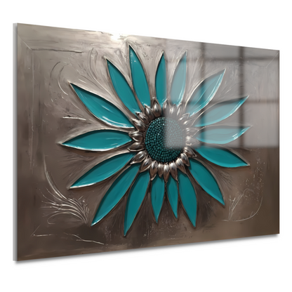 Turquoise Zonnebloem in Metalen Stijl Decor acrylglas