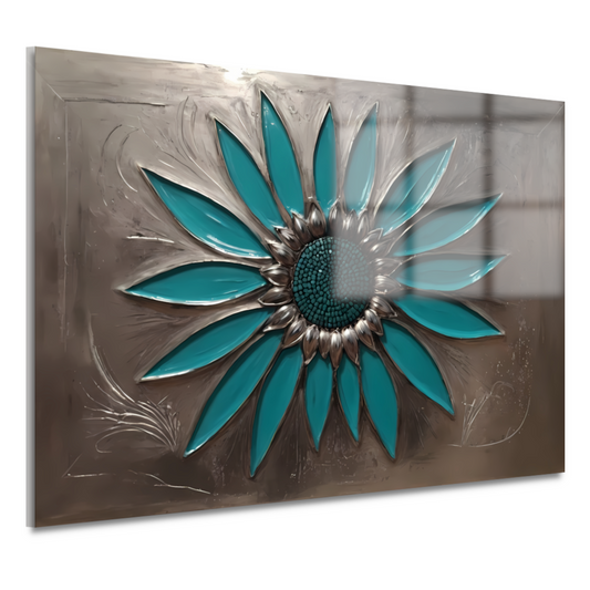 Turquoise Zonnebloem in Metalen Stijl Decor acrylglas