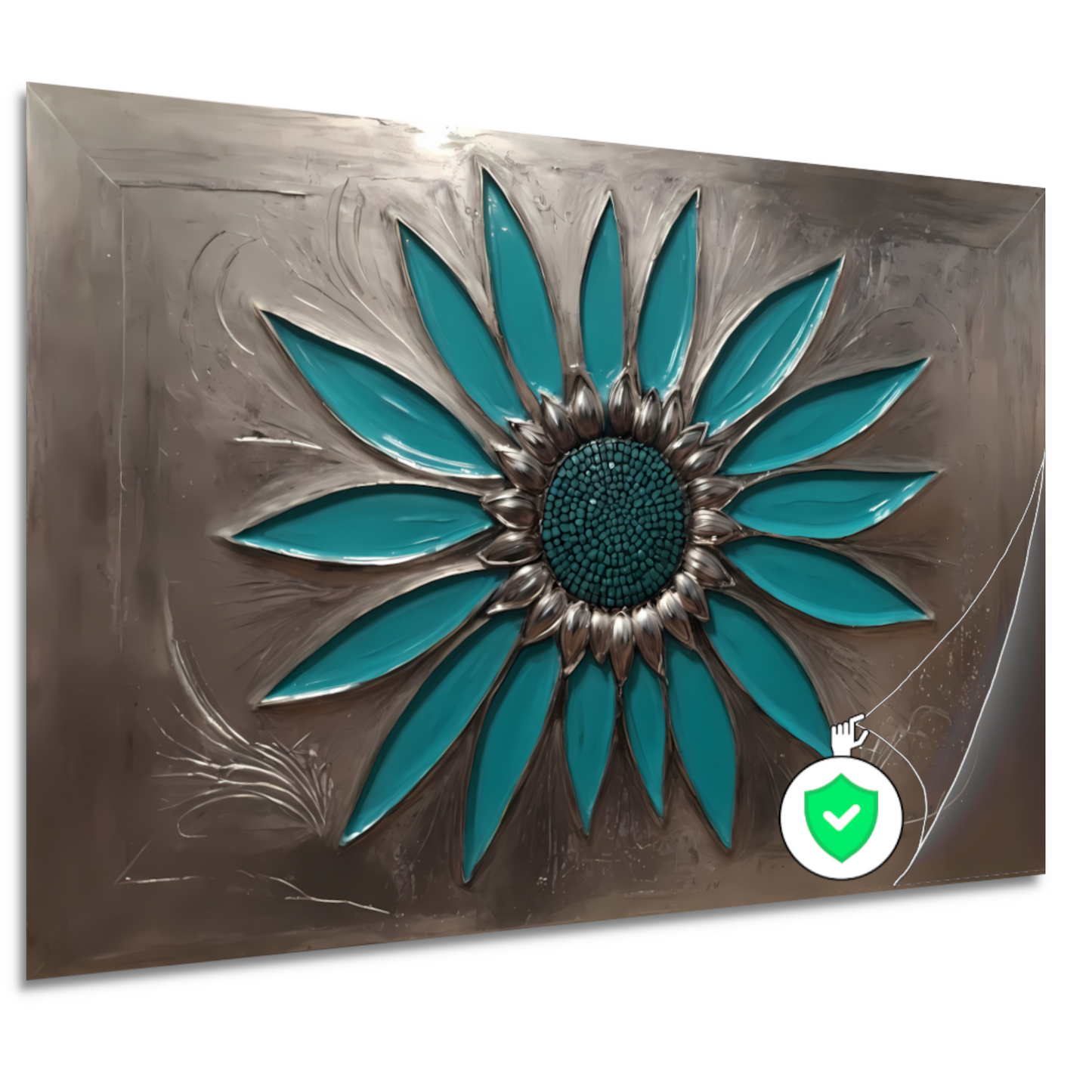 Turquoise Zonnebloem in Metalen Stijl Decor poster