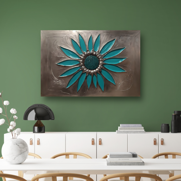 Turquoise Zonnebloem in Metalen Stijl Decor canvas