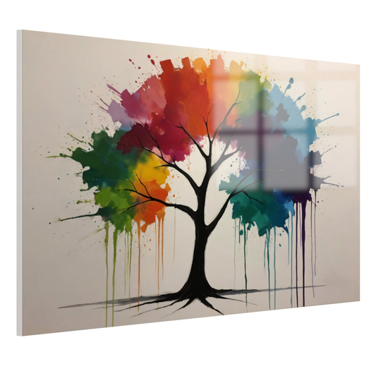 Kleurrijke Abstracte Boom met Druppelend Canvas acrylglas