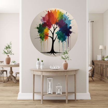 Kleurrijke Abstracte Boom met Druppelend forex muurcirkel