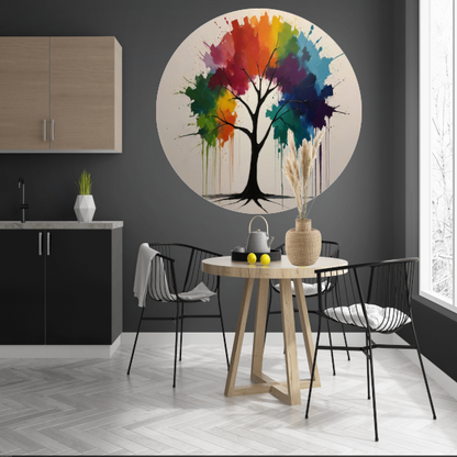Kleurrijke Abstracte Boom met Druppelend forex muurcirkel