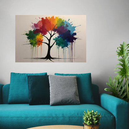 Kleurrijke Abstracte Boom met Druppelend Canvas acrylglas
