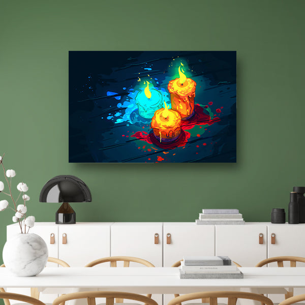 Surrealistische kleurrijke kaarsen op donkere achtergrond acrylglas