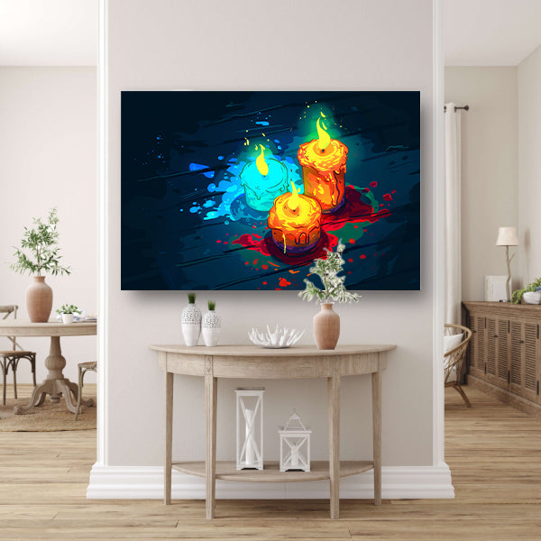 Surrealistische kleurrijke kaarsen op donkere achtergrond acrylglas