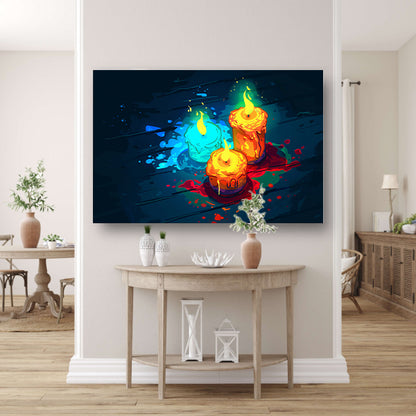 Surrealistische kleurrijke kaarsen op donkere achtergrond acrylglas