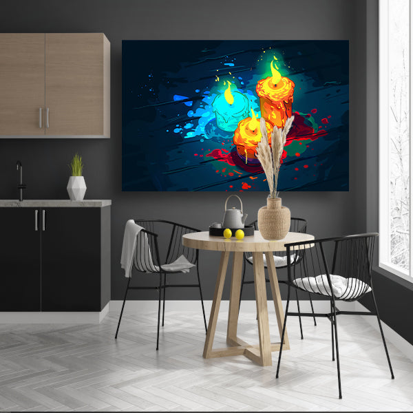 Surrealistische kleurrijke kaarsen op donkere achtergrond acrylglas