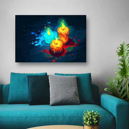 Surrealistische kleurrijke kaarsen op donkere achtergrond canvas
