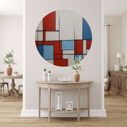 Abstracte Harmonie in Rood en Blauw aluminium muurcirkel