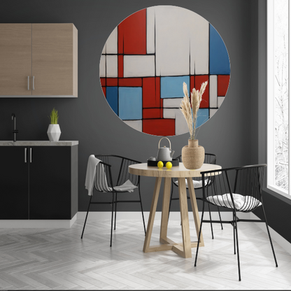Abstracte Harmonie in Rood en Blauw aluminium muurcirkel