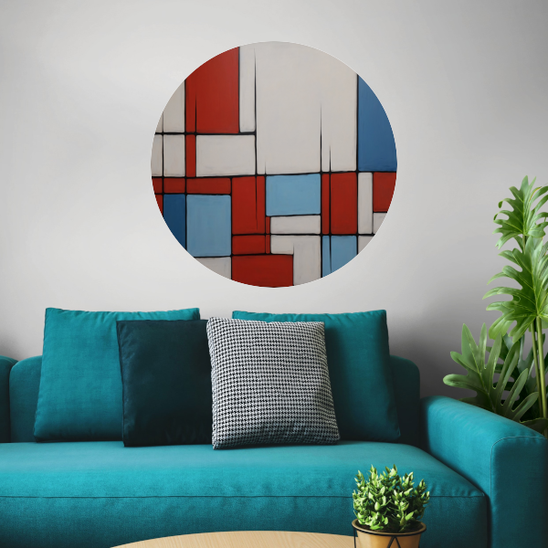 Abstracte Harmonie in Rood en Blauw aluminium muurcirkel
