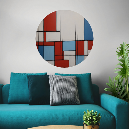 Abstracte Harmonie in Rood en Blauw aluminium muurcirkel