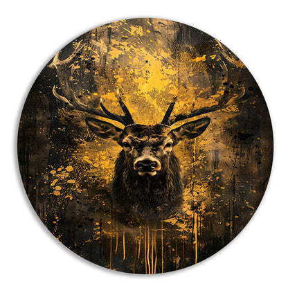 Mystiek hert in abstracte expressieve kleuren aluminium muurcirkel