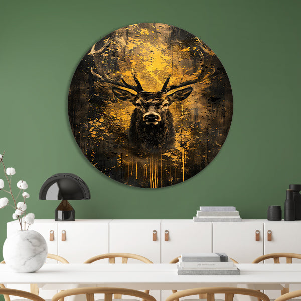 Mystiek hert in abstracte expressieve kleuren aluminium muurcirkel