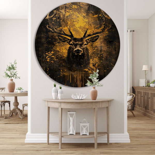 Mystiek hert in abstracte expressieve kleuren aluminium muurcirkel