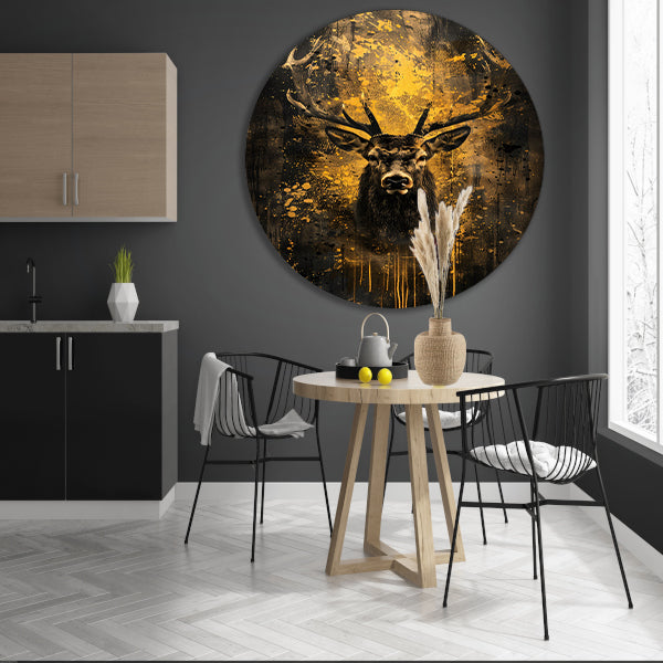 Mystiek hert in abstracte expressieve kleuren aluminium muurcirkel