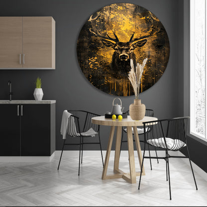 Mystiek hert in abstracte expressieve kleuren aluminium muurcirkel