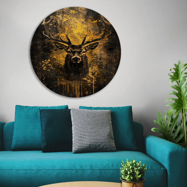 Mystiek hert in abstracte expressieve kleuren aluminium muurcirkel