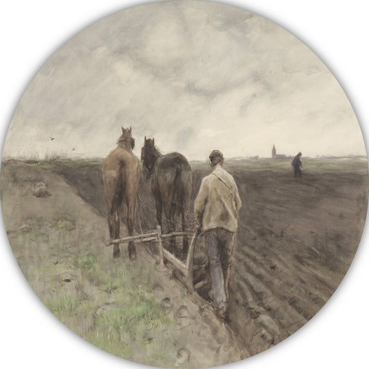 Ploegende boer - Anton Mauve aluminium muurcirkel